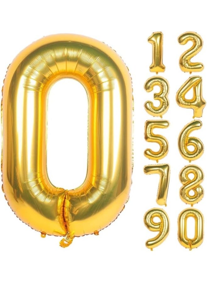 kovar Gold Number Balloon, Large Foil Mylar Party Decoration with Numbers 0-9 (GOLD, 0) - Image 1
