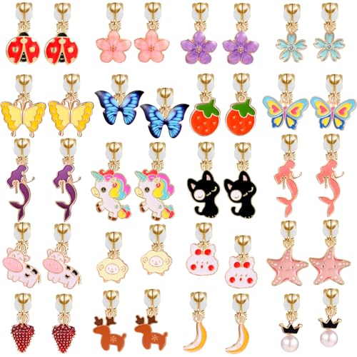 SYNLIN A chic set of 20 pairs clip on earrings for girls without Pierced Ears,Vibrant Themes Like Flowers, Unicorns, Ladybugs, Butterflies, Sheep - Image 1