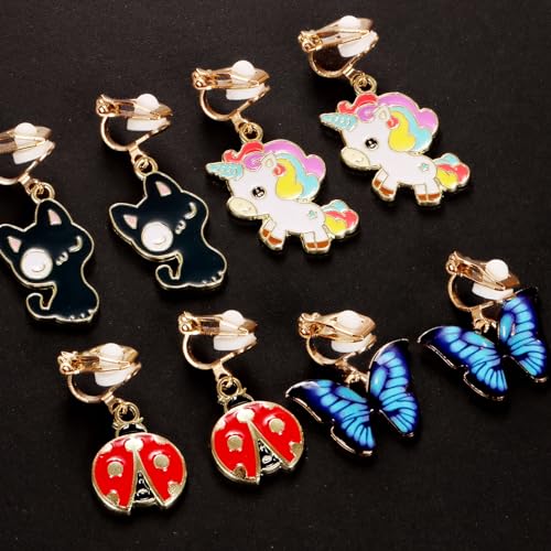 SYNLIN A chic set of 20 pairs clip on earrings for girls without Pierced Ears,Vibrant Themes Like Flowers, Unicorns, Ladybugs, Butterflies, Sheep - Image 5