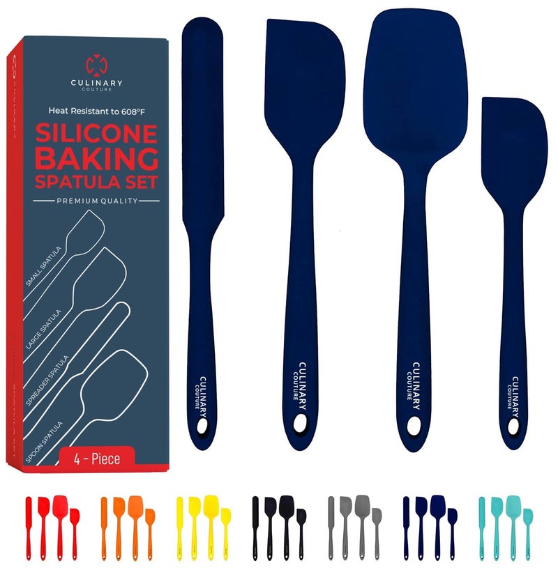 Culinary Couture 4-Piece Blue Silicone Baking Spatula Set - Rubber Spatulas Silicone Heat Resistant up to 608F  BPA-Free - Silicone Spatula Set for Nonstick Cookware - Silicone Baking Utensils - Image 1