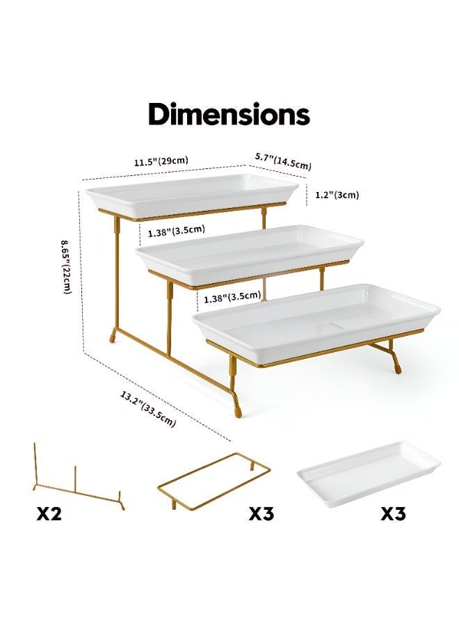 TrustMate 3-Tier Serving Tray Set with Gold Metal Stand, Premium Shatter-Proof Melamine Food Display Platter for Desserts, Fruits & Appetizers, Collapsible Buffet Server for Parties & Gatherings - Image 3