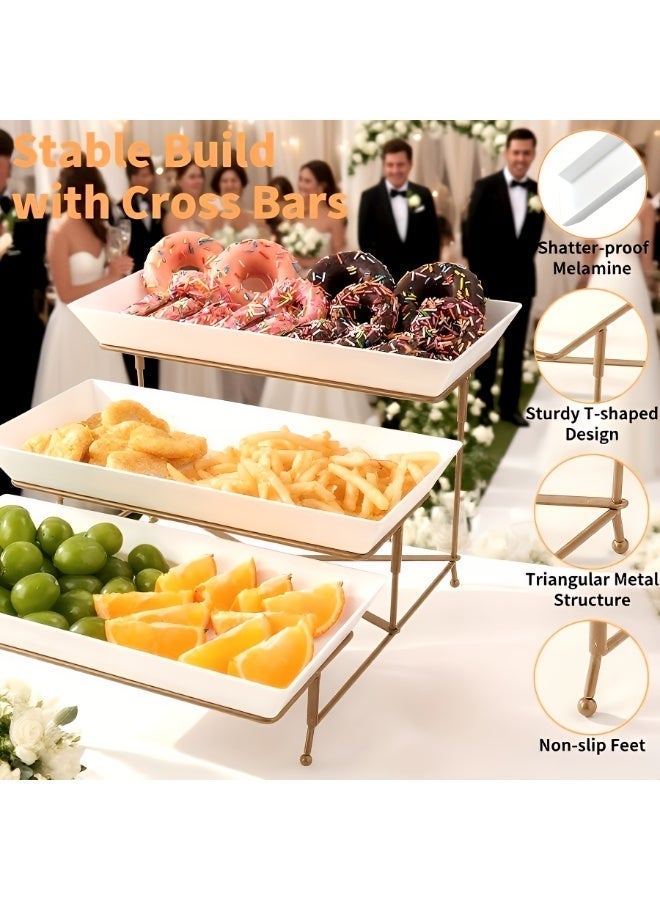 TrustMate 3-Tier Serving Tray Set with Gold Metal Stand, Premium Shatter-Proof Melamine Food Display Platter for Desserts, Fruits & Appetizers, Collapsible Buffet Server for Parties & Gatherings - Image 2