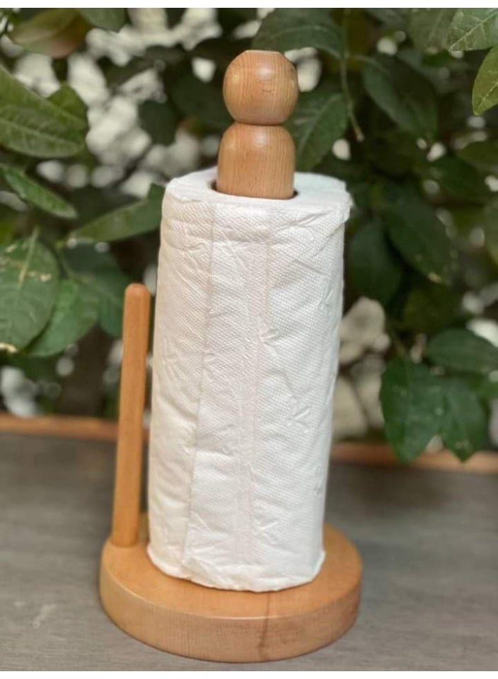 حامل مناشف ورقية للمطبخ مصنوع من خشب البامبو مع 2 عصا بقاعده مدوره - Image 5