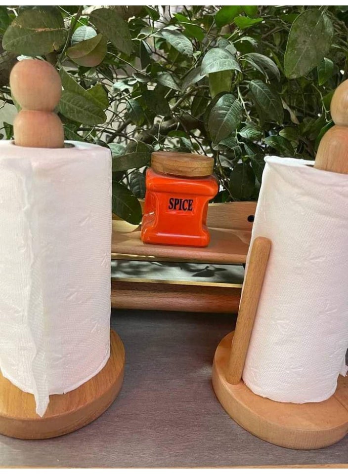 حامل مناشف ورقية للمطبخ مصنوع من خشب البامبو مع 2 عصا بقاعده مدوره - Image 1