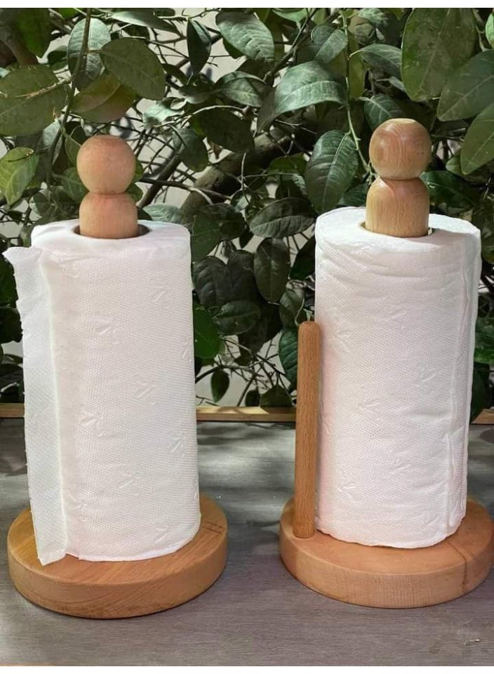 حامل مناشف ورقية للمطبخ مصنوع من خشب البامبو مع 2 عصا بقاعده مدوره - Image 2