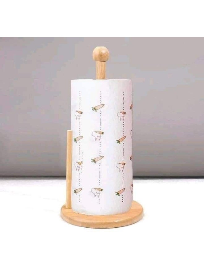 حامل مناشف ورقية للمطبخ مصنوع من خشب البامبو مع 2 عصا بقاعده مدوره - Image 3