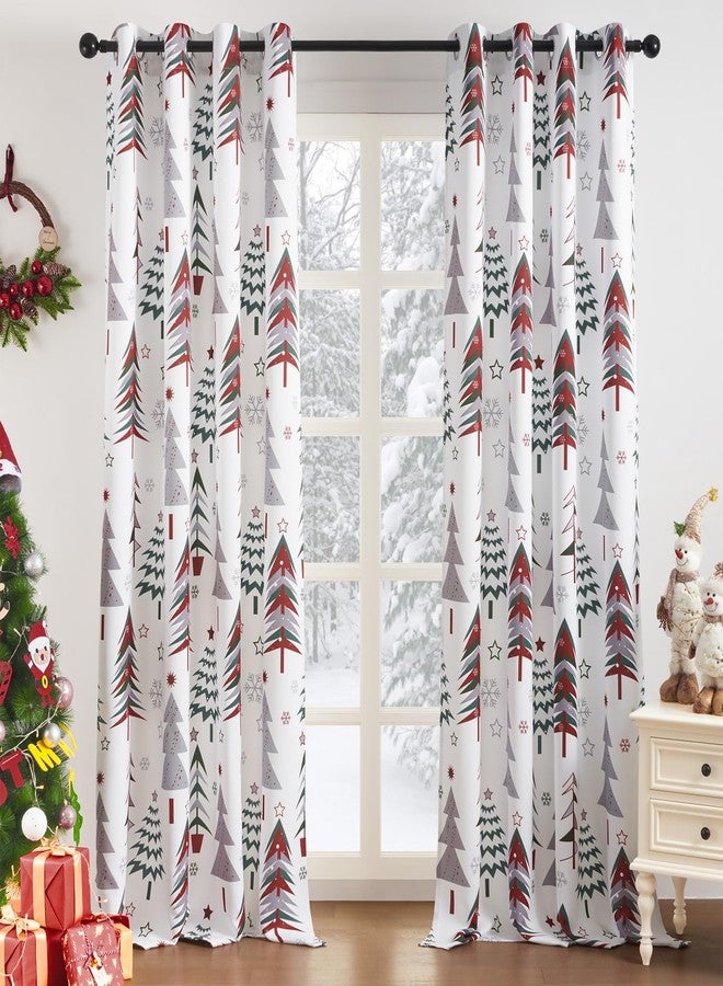 Topfinel Christmas Curtains 84 Inch Length for Living Room 2 Panels Set,Grommet Xmas Decoration Window Curtains with Christmas Tree and Snowflake Print for Bedroom,Set of 2,52x84 Inches Long,White - Image 1