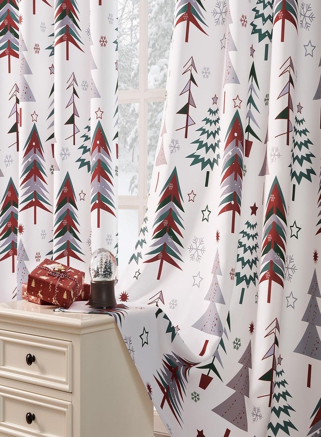 Topfinel Christmas Curtains 84 Inch Length for Living Room 2 Panels Set,Grommet Xmas Decoration Window Curtains with Christmas Tree and Snowflake Print for Bedroom,Set of 2,52x84 Inches Long,White - Image 2