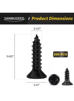 SANMUGEED Wood Screws 5/8 Inch, 500 PCS Premium Flat Head Phillips Black Wood Screws, Self Tapping Electrophoresis Used in Indoor Furniture, Woodworking (#8 x 5/8")  - Image 4