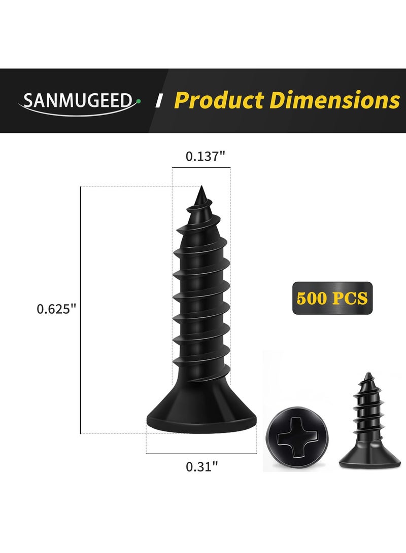 SANMUGEED Wood Screws 5/8 Inch, 500 PCS Premium Flat Head Phillips Black Wood Screws, Self Tapping Electrophoresis Used in Indoor Furniture, Woodworking (#8 x 5/8")  - Image 4