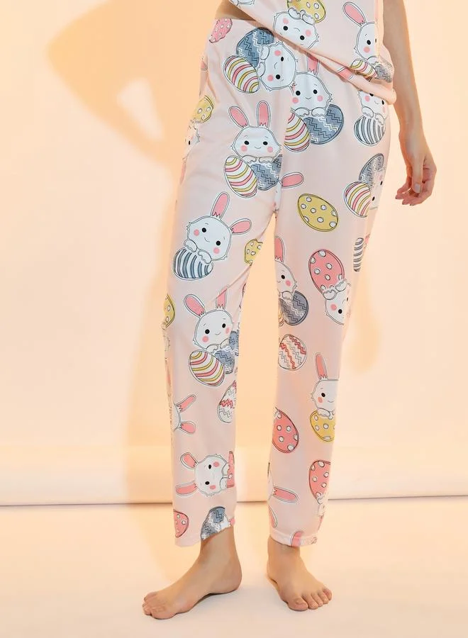 Take Two Rabbit Print T-Shirt & Straight Pyjama Set