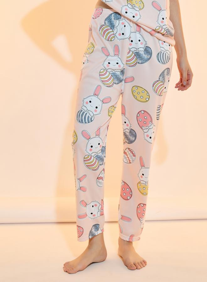 Take Two Rabbit Print T-Shirt & Straight Pyjama Set  - Image 5