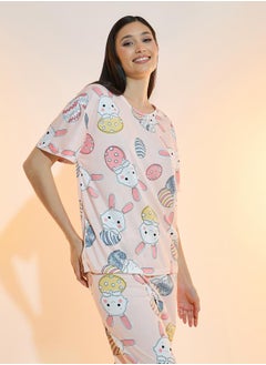 Take Two Rabbit Print T-Shirt & Straight Pyjama Set  - Image 2