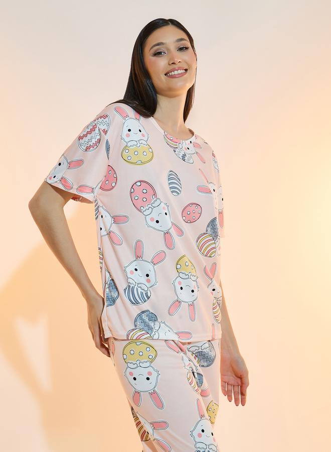 Take Two Rabbit Print T-Shirt & Straight Pyjama Set  - Image 2