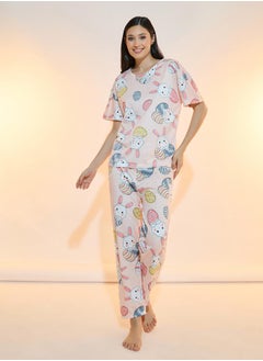 Take Two Rabbit Print T-Shirt & Straight Pyjama Set  - Image 1