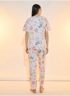 Take Two Rabbit Print T-Shirt & Straight Pyjama Set  - Image 4