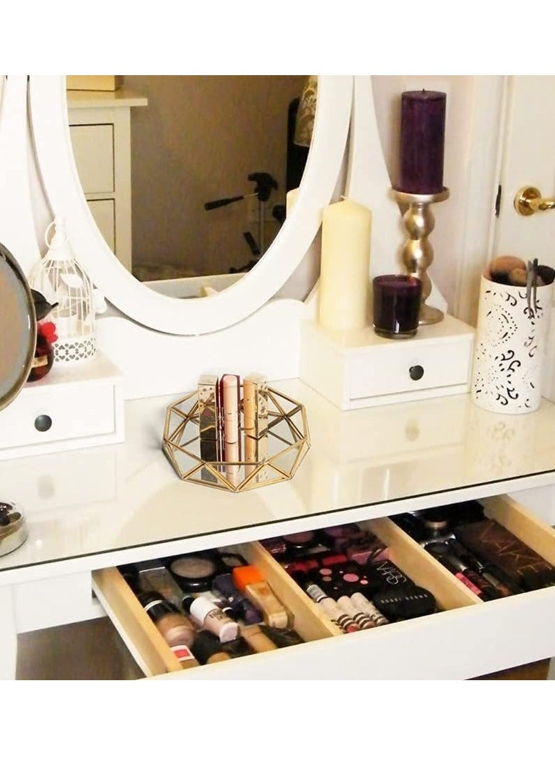 Excefore Glass Perfume Tray, Mirror Cosmetic Makeup Vanity Display Tray Jewelry Trinket Organizer Ornate Octagonal Shape Decorative Tray for Desktop Home Decor Dresser Tabletop Countertop, 7inch, Gold - Image 5