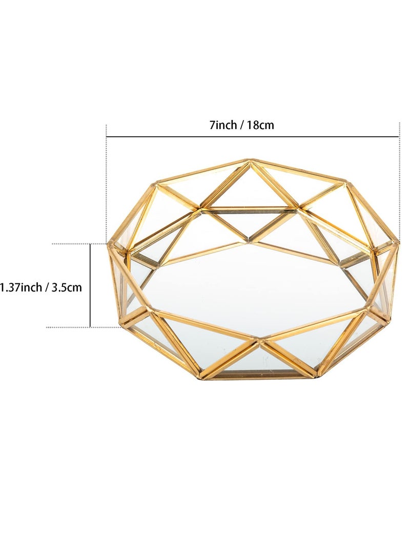 Excefore Glass Perfume Tray, Mirror Cosmetic Makeup Vanity Display Tray Jewelry Trinket Organizer Ornate Octagonal Shape Decorative Tray for Desktop Home Decor Dresser Tabletop Countertop, 7inch, Gold - Image 2