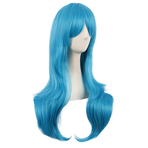 MapofBeauty 28 Inch70 cm Women Side Bangs Long Curly Hair Cosplay Synthetic Wig Cyan Blue - Image 3