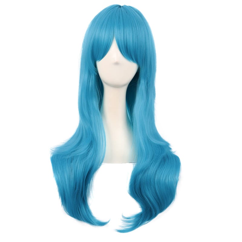 MapofBeauty 28 Inch70 cm Women Side Bangs Long Curly Hair Cosplay Synthetic Wig Cyan Blue - Image 2