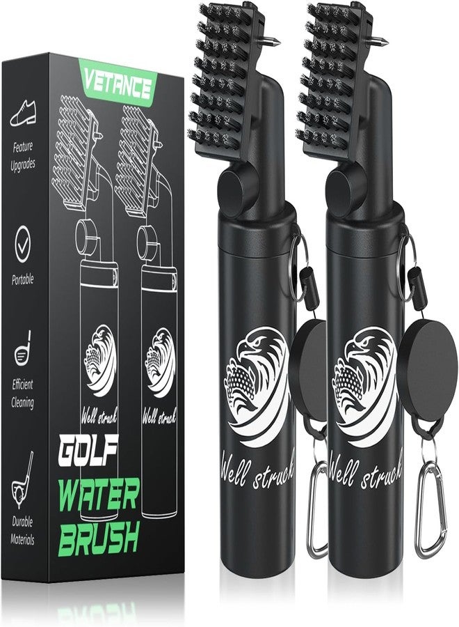 Vetance 2 Pack Pro Golf Club Cleaner - 4oz Water Bottle with Groove Cleaner and Retainer Clip, Durable Nylon Bristles for Easy Cleaning, Ergonomic Button Design, Golf Gifts for Men (Black) - Image 1