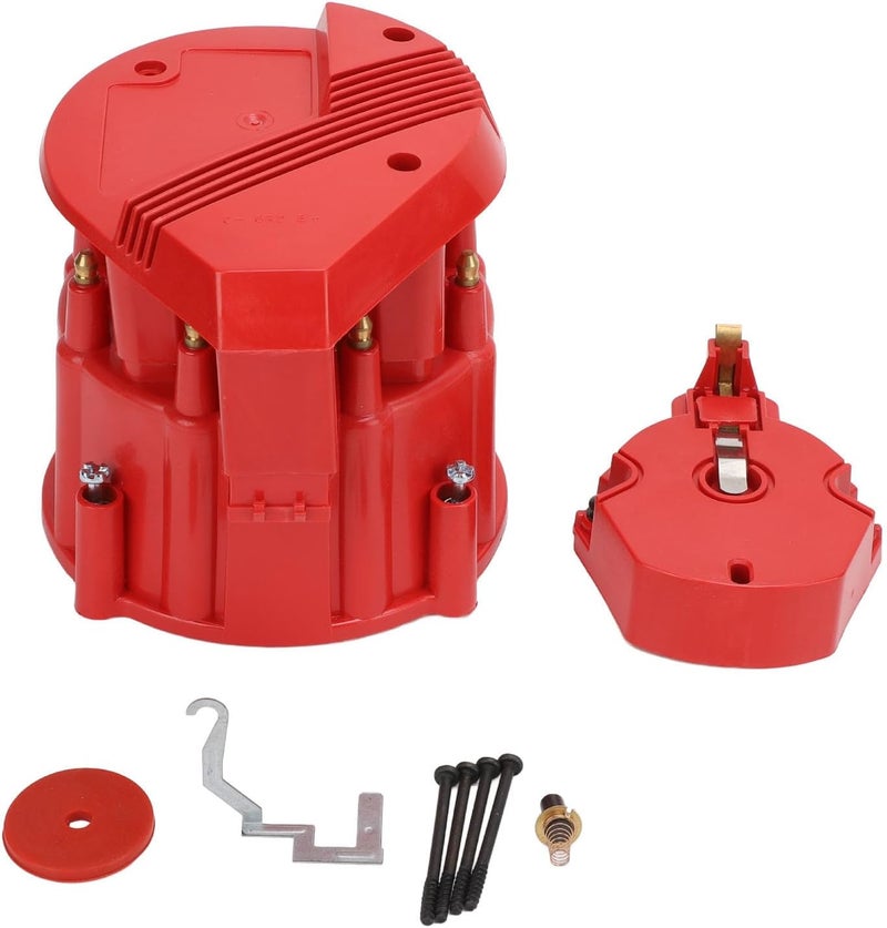 Large Distributor Cap Rotor Kit, Replacement Distributor Cap and Rotor Assembly for K549 SBC 283 305 307 327 350 400 454 396 427 HEI Ignition Systems (Red) - Image 1