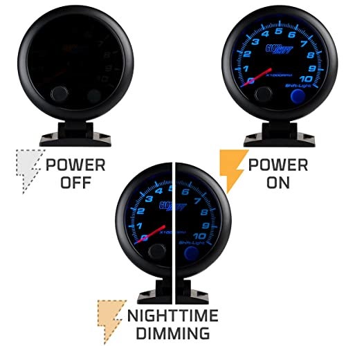 GlowShift Tinted 7 Color 10,000 RPM On-Dash Tachometer Gauge - for 1-10 Cylinder Gas Powered Engines - Includes Shift Light & Wiring - Multi-Color Display - Black Dial - Smoked Lens - 3-3/4" 95mm - Image 5