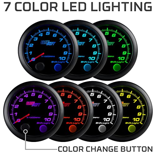GlowShift Tinted 7 Color 10,000 RPM On-Dash Tachometer Gauge - for 1-10 Cylinder Gas Powered Engines - Includes Shift Light & Wiring - Multi-Color Display - Black Dial - Smoked Lens - 3-3/4" 95mm - Image 4