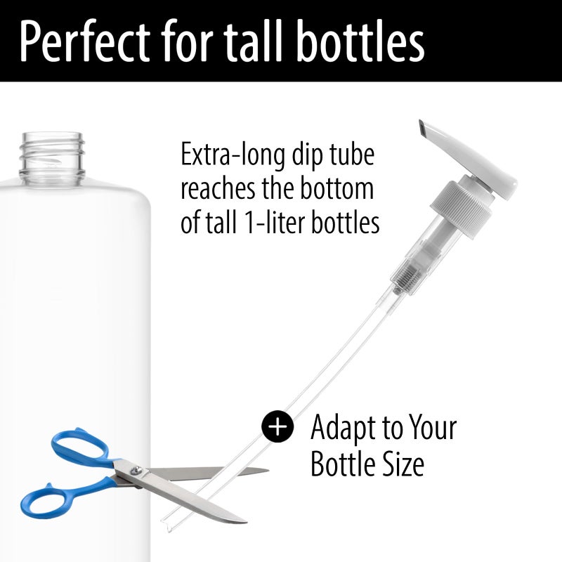 Bar5F Universal Shampoo & Conditioner Pump for 1 L / 33.8 oz Bottles | Fits 1â€³ Neck Bottles | Replacement Dispensing Pump Top for Soap, Lotion & Body Wash (2-Pack White (Dosa)) - Image 2