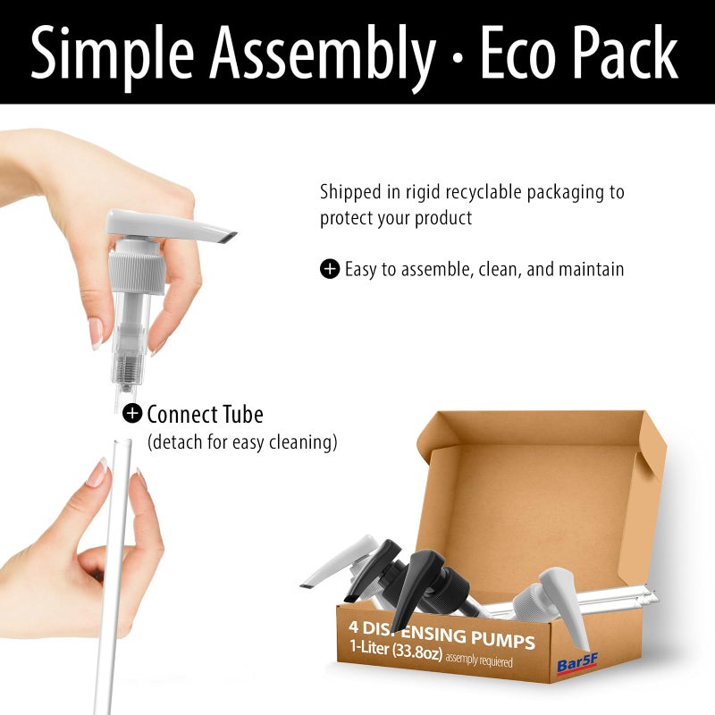 Bar5F Universal Shampoo & Conditioner Pump for 1 L / 33.8 oz Bottles | Fits 1â€³ Neck Bottles | Replacement Dispensing Pump Top for Soap, Lotion & Body Wash (2-Pack White (Dosa)) - Image 3