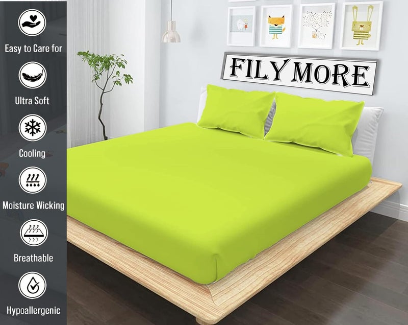 Filymore Green King Size Bedsheet Set | 240 TC Microfiber | Plain Solid Color Double Bed Sheet with 2 Pillow Covers (90x95 inches) - Image 3