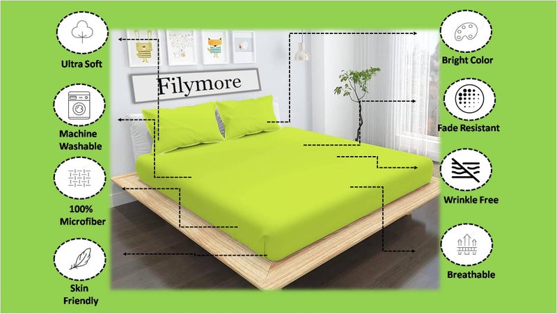 Filymore Green King Size Bedsheet Set | 240 TC Microfiber | Plain Solid Color Double Bed Sheet with 2 Pillow Covers (90x95 inches) - Image 2