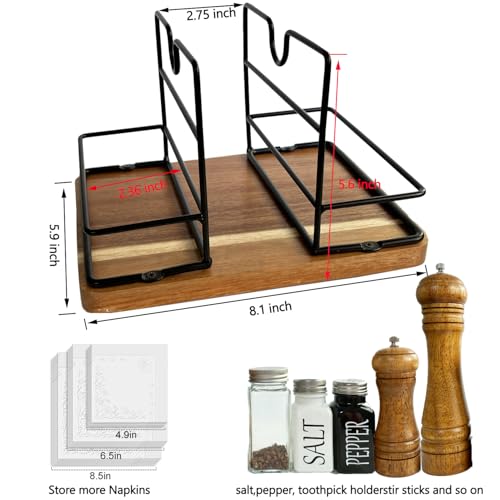 SWNACOR Napkin Holders for Kitchen Table, Rotating Wood Vertical Napkin Dispenser That Can Hold Salt and Pepper, Rustic Napkin Holder for Kitchen Dining Table Decor Brow Acacia - Image 3
