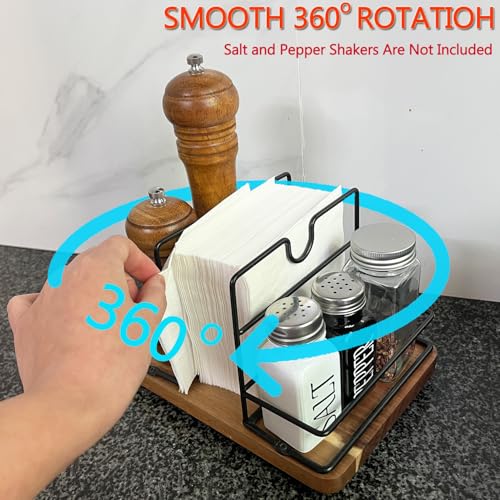 SWNACOR Napkin Holders for Kitchen Table, Rotating Wood Vertical Napkin Dispenser That Can Hold Salt and Pepper, Rustic Napkin Holder for Kitchen Dining Table Decor Brow Acacia - Image 2