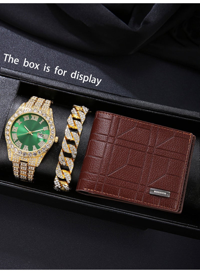 رجل أخضر وجه حزام سير ذهبيّة عمل مئة بناء ساعة مجموعة , تلاءم مع مختارة مجوهرات ومحفظة , مناسبة لأنّ ه مثاليّ عيد ميلاد عطلة عيد الحب هدية . - Image 1