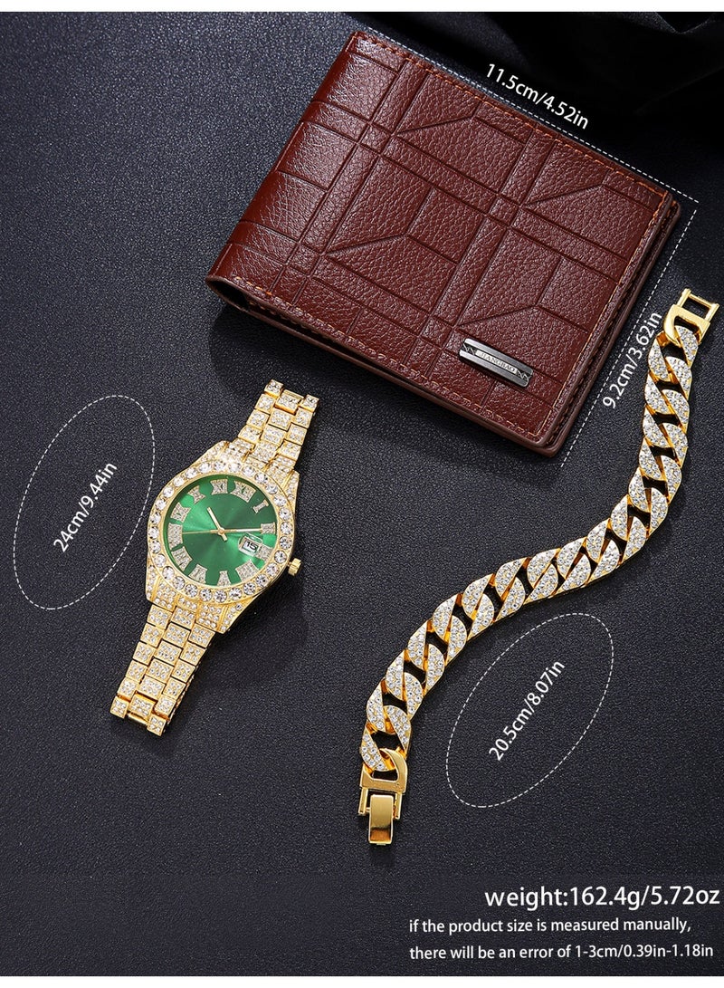 رجل أخضر وجه حزام سير ذهبيّة عمل مئة بناء ساعة مجموعة , تلاءم مع مختارة مجوهرات ومحفظة , مناسبة لأنّ ه مثاليّ عيد ميلاد عطلة عيد الحب هدية . - Image 4