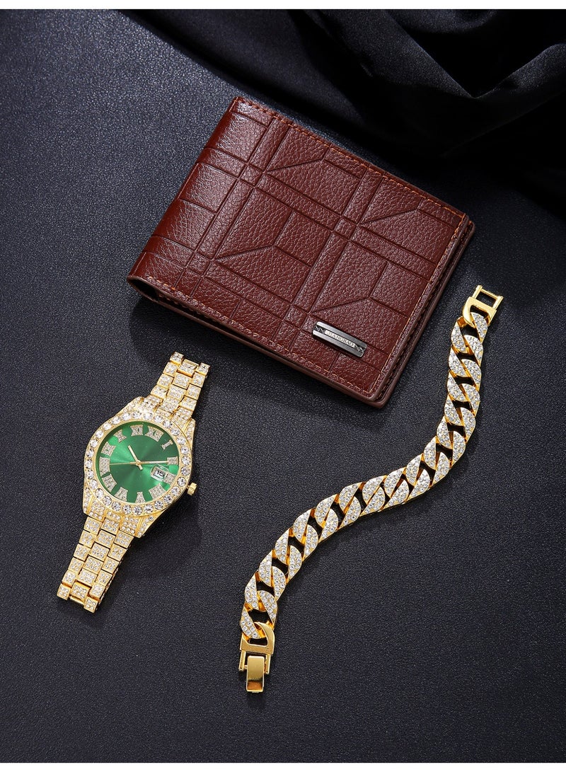 رجل أخضر وجه حزام سير ذهبيّة عمل مئة بناء ساعة مجموعة , تلاءم مع مختارة مجوهرات ومحفظة , مناسبة لأنّ ه مثاليّ عيد ميلاد عطلة عيد الحب هدية . - Image 2