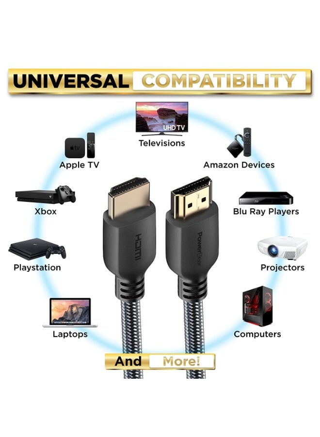 PowerBear كابل HDMI 4K من باوربير 5 م | عالي السرعة، نايلون مضفر وموصلات ذهبية، 4K @ 60Hz، Ultra HD، 2K، 1080P، ARC وتصنيف CL3 | للابتوب، الشاشة، PS5، PS4، Xbox One، Fire TV، Apple TV، الكمبيوتر - Image 4
