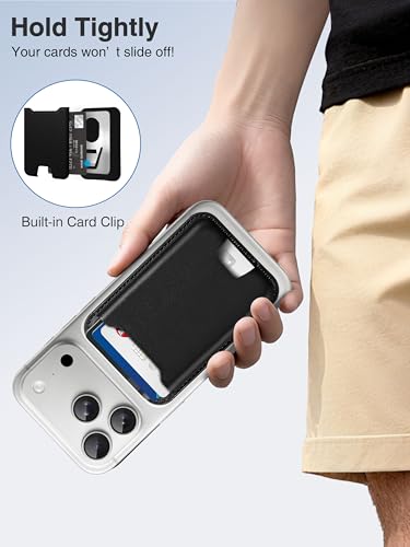 TopMade for Magsafe Wallet, Strongest Magnetic Card Holder for iPhone 17/17 Pro, iPhone 16/15/14/13/12 Series, Leather Magnetic Phone Wallet with Powerful Magnet, RFID Blocking, Fit 4 Cards, Black - Image 4