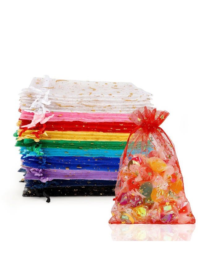 KQNBI Moon Star Organza Bags 4x6 Small Mesh Bag Drawstring 50 Pcs Mesh Gift Bags Drawstring Pouch Jewelry Pouches Bulk Wedding Favor Bag Gift Pouch for Candy Make up Soaps Birthday Festival Party Supplies - Image 1