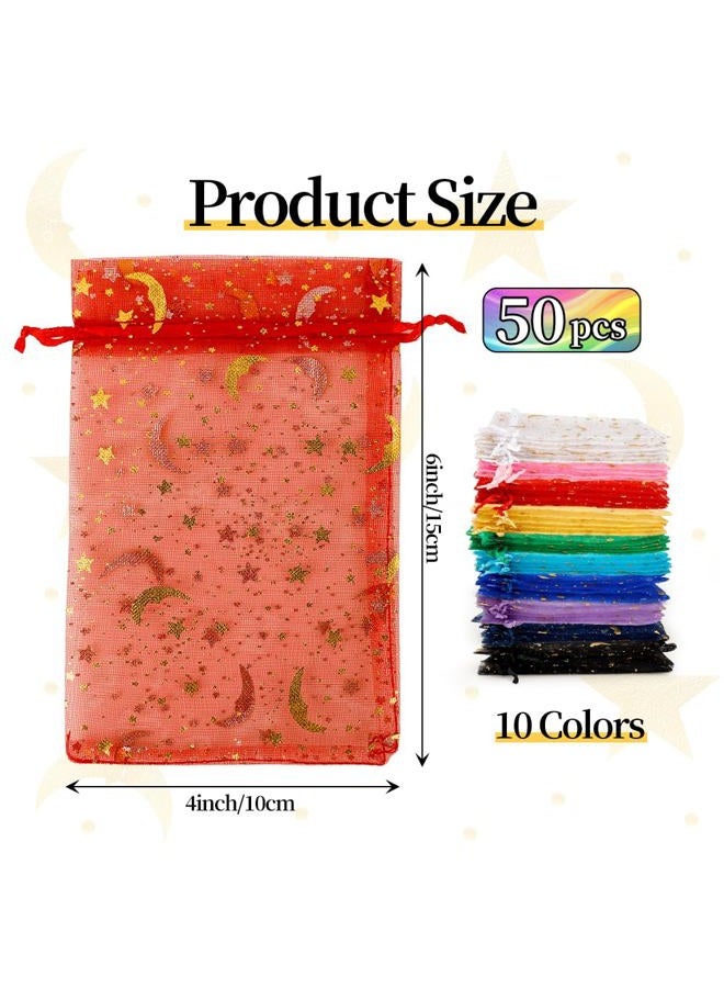 KQNBI Moon Star Organza Bags 4x6 Small Mesh Bag Drawstring 50 Pcs Mesh Gift Bags Drawstring Pouch Jewelry Pouches Bulk Wedding Favor Bag Gift Pouch for Candy Make up Soaps Birthday Festival Party Supplies - Image 3