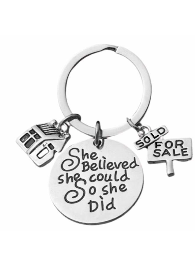 Infinity Collection Realtor Keychain, She Believed She Could So She Did Real Estate Broker Gift, House keychain, Realtor Gift for Women, Silver, L - Image 1