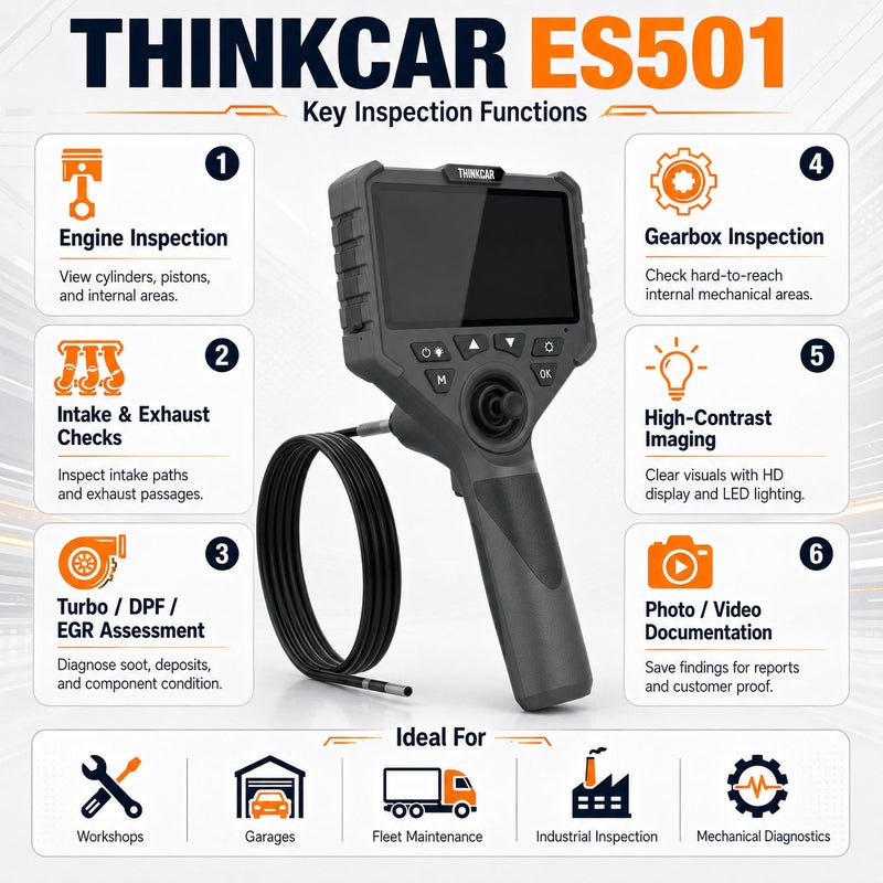 THINKCAR ES501 4-Way Articulating Automotive Video Endoscope Inspection Camera With LED Lighting For Engine And Vehicle Diagnosis - Image 3