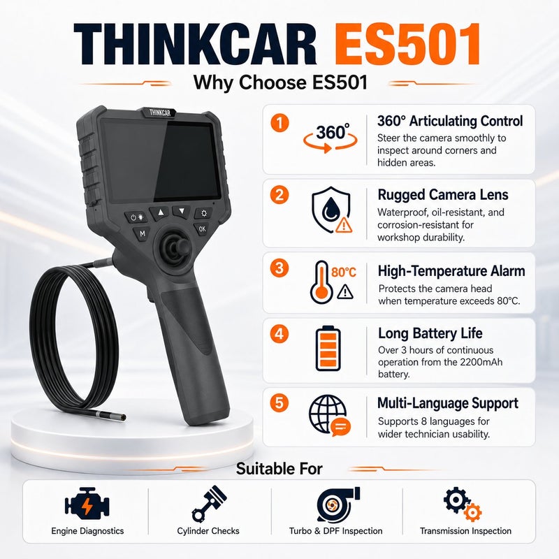 THINKCAR ES501 4-Way Articulating Automotive Video Endoscope Inspection Camera With LED Lighting For Engine And Vehicle Diagnosis - Image 5