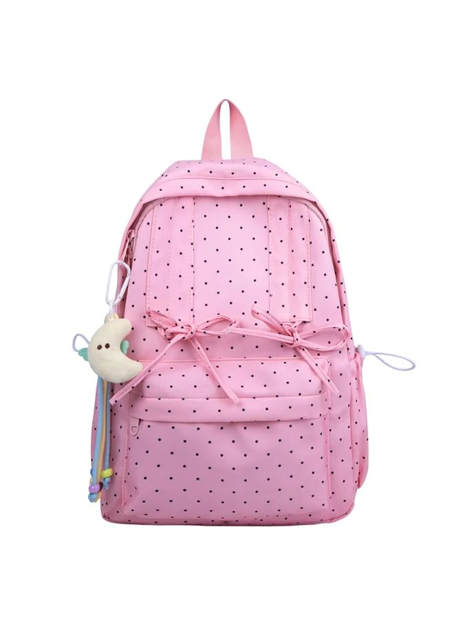 Take Two Light Pink Polka Dot Nylon Backpack with Bows and Moon Charm
