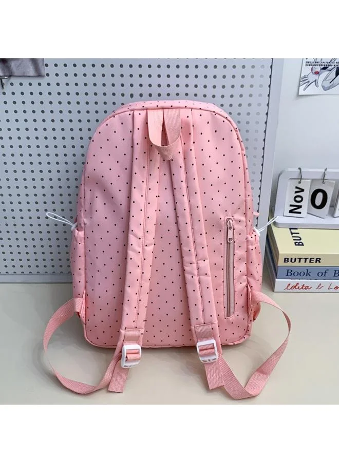 Take Two Light Pink Polka Dot Nylon Backpack with Bows and Moon Charm