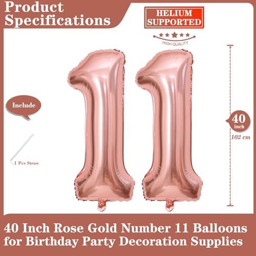 Lovoir Rose Gold 11 Number Balloons 40 Inch Giant Number 11 Balloons Foil Mylar Helium Rose Gold Number Balloons for 11th Birthday Party Supplies Anniversary Event Celebration Decorations - Image 5