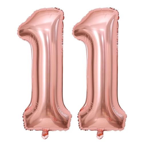 Lovoir Rose Gold 11 Number Balloons 40 Inch Giant Number 11 Balloons Foil Mylar Helium Rose Gold Number Balloons for 11th Birthday Party Supplies Anniversary Event Celebration Decorations - Image 1