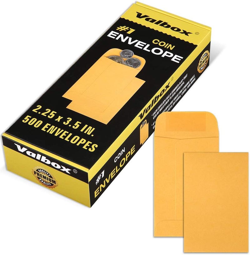 ValBox Coin Envelopes Small Parts Envelope with Gummed Flap for Home, Garden or Office Use, Kraft Seed Envelopes 500 per Box (Brown, 1 (2.25x3.5 Inches)) - Image 1