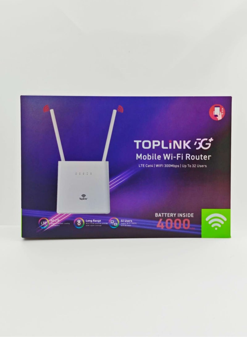 توب لينك TOPLINK HW303 4G 300Mbps Mobilie Wi-Fi Router With 4000mAh Battery ，LTE Cat4, Connects Up 32 Users - Image 3